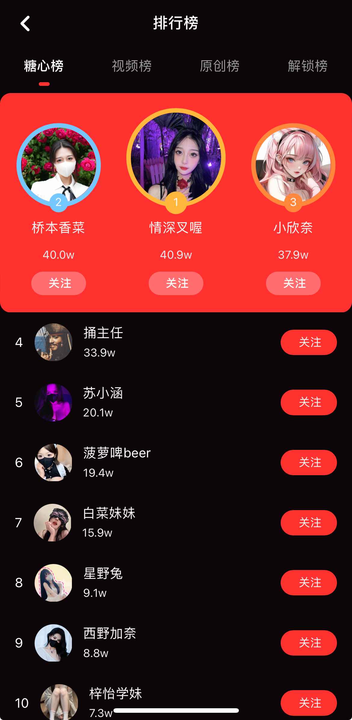 糖心Vlog排行榜频道界面展示
